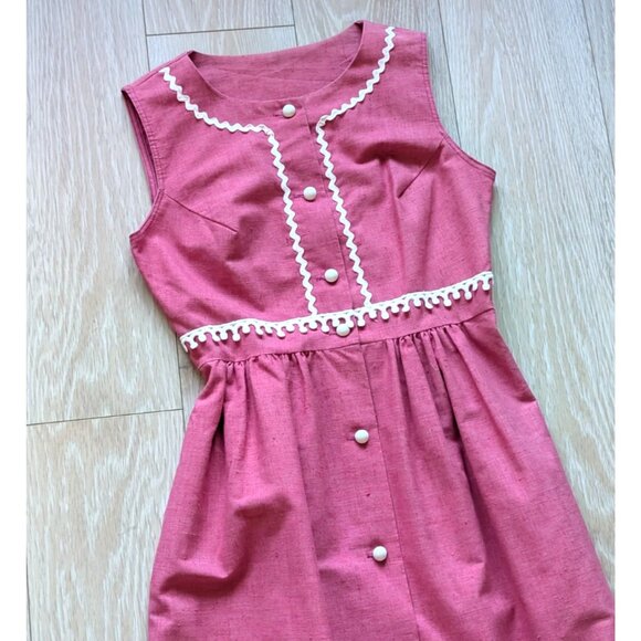 Vintage Sears MCM Button Front Pink Sleeveless Dress At Home Wear Sz 10 USA Made - Picture 2 of 13